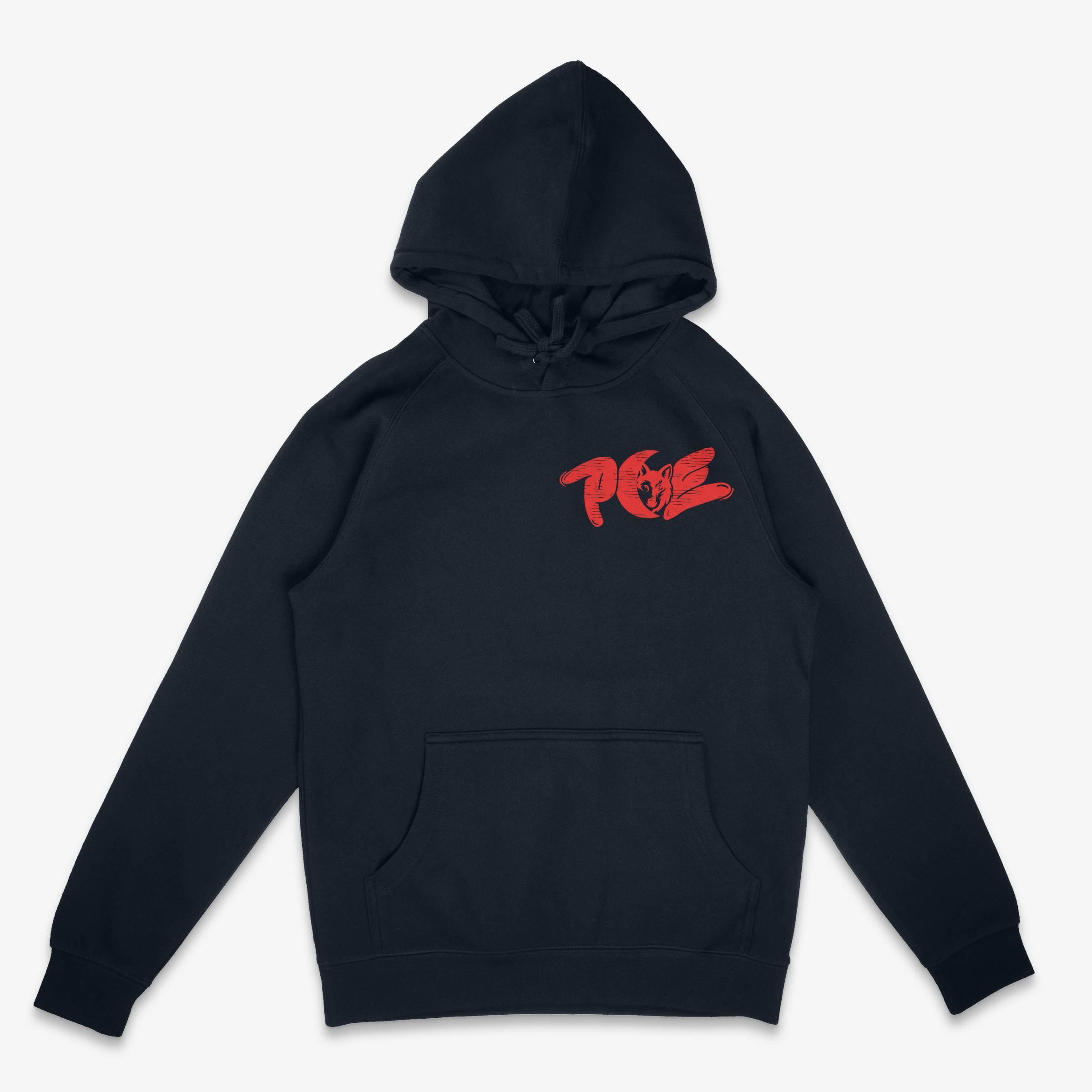 PCE hoodies with red front and back logos