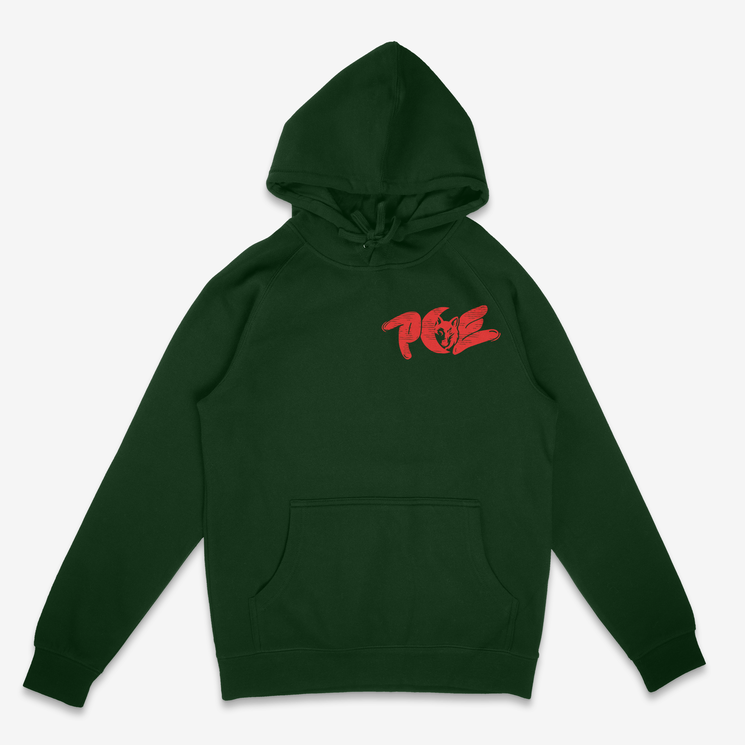 PCE hoodies with red front and back logos