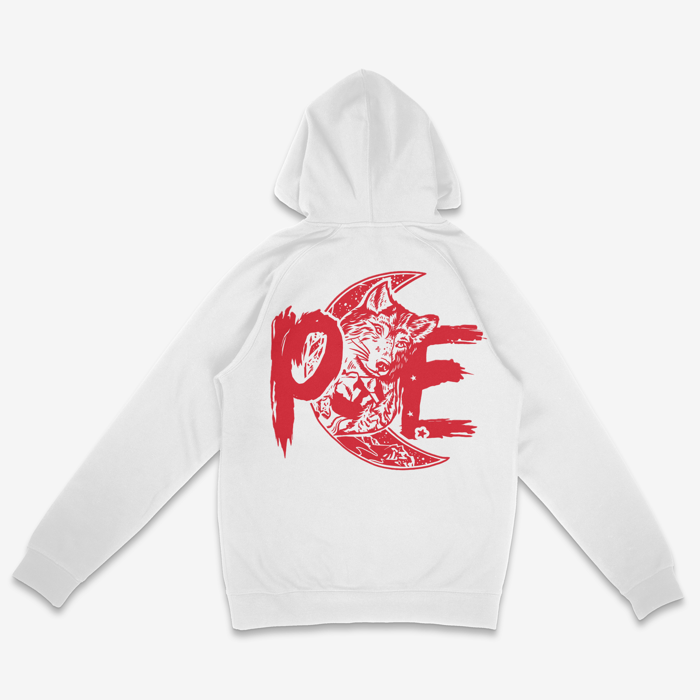 PCE hoodies with red front and back logos